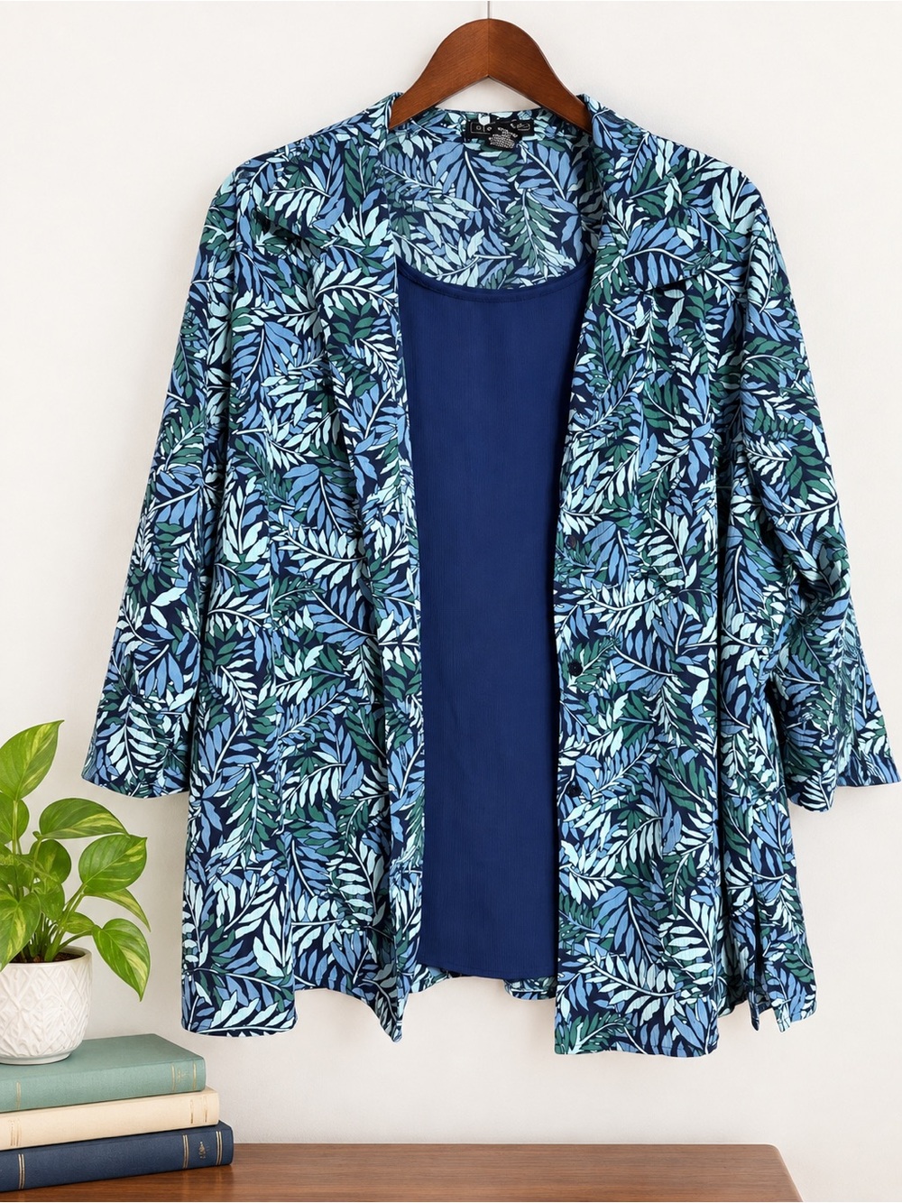 Elementz Woman Botanical Layered Look Blouse Attached Tank 2X